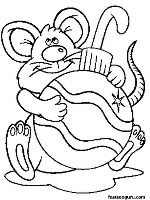 Printable Mouse with Christmas decorations coloring pages for kids